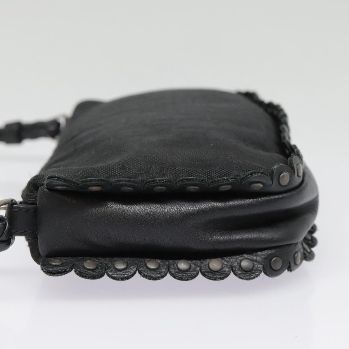 Christian Dior Trotter Canvas Shoulder Bag Silver Black Auth 92099