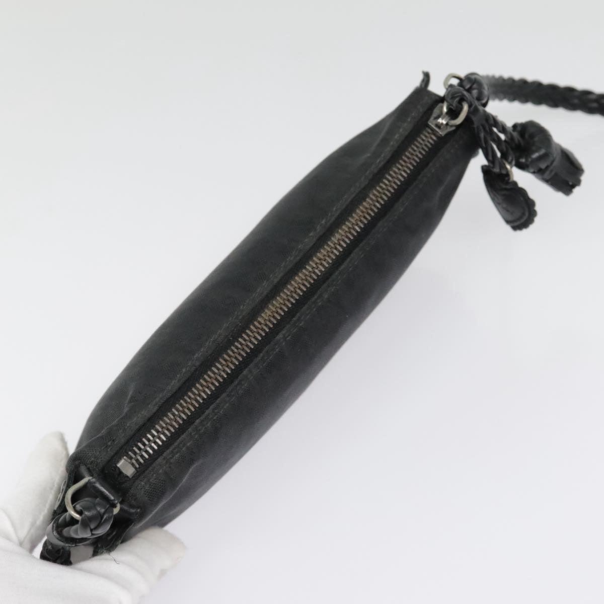 Christian Dior Trotter Canvas Shoulder Bag Silver Black Auth 92099