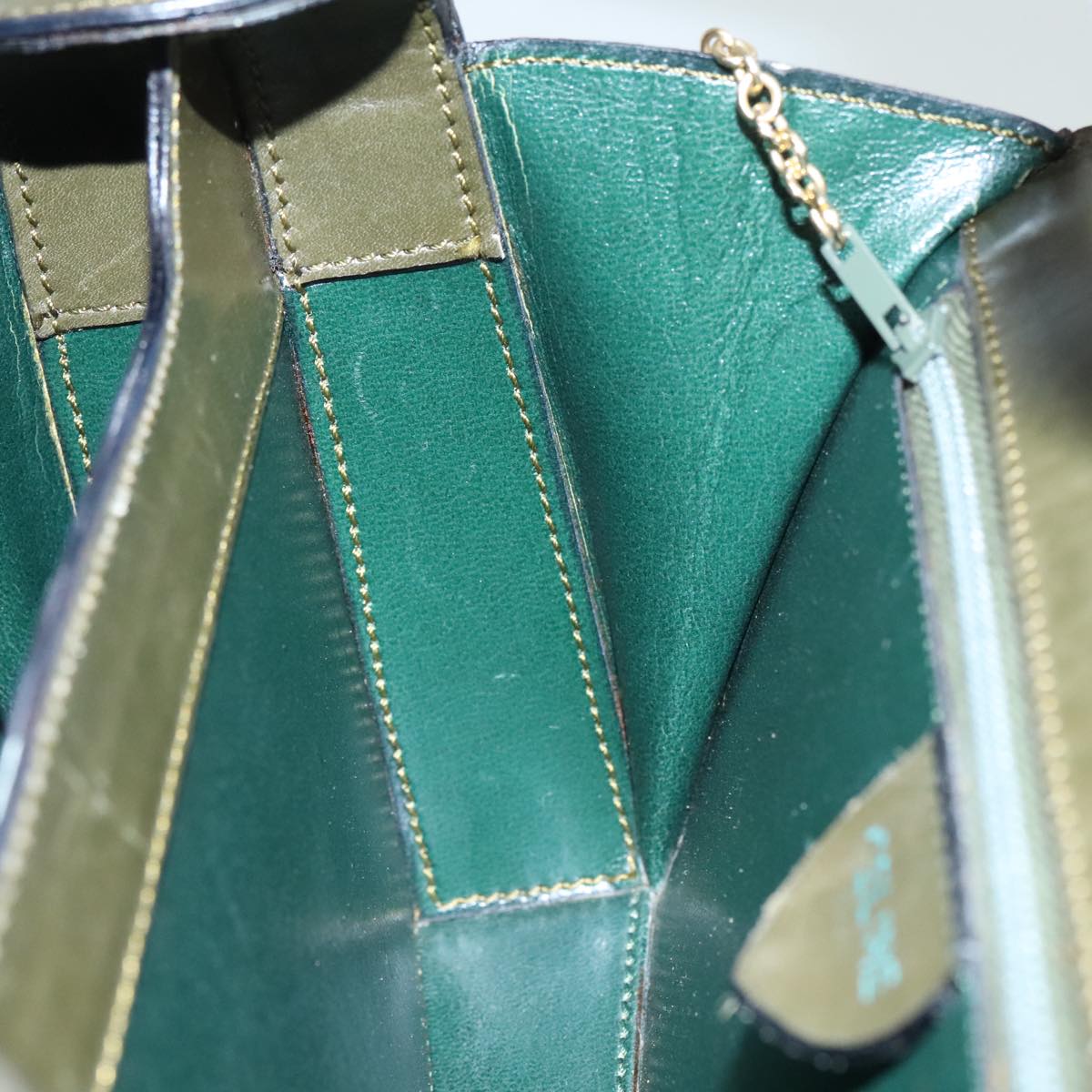 CELINE Hand Bag Leather Green Gold Auth 92104