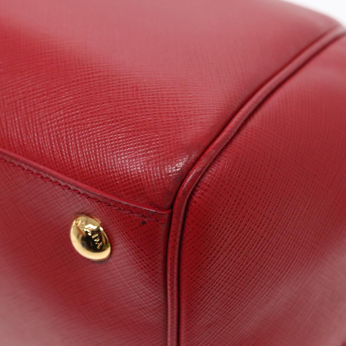 PRADA Hand Bag Safiano leather Red Gold Auth 92106