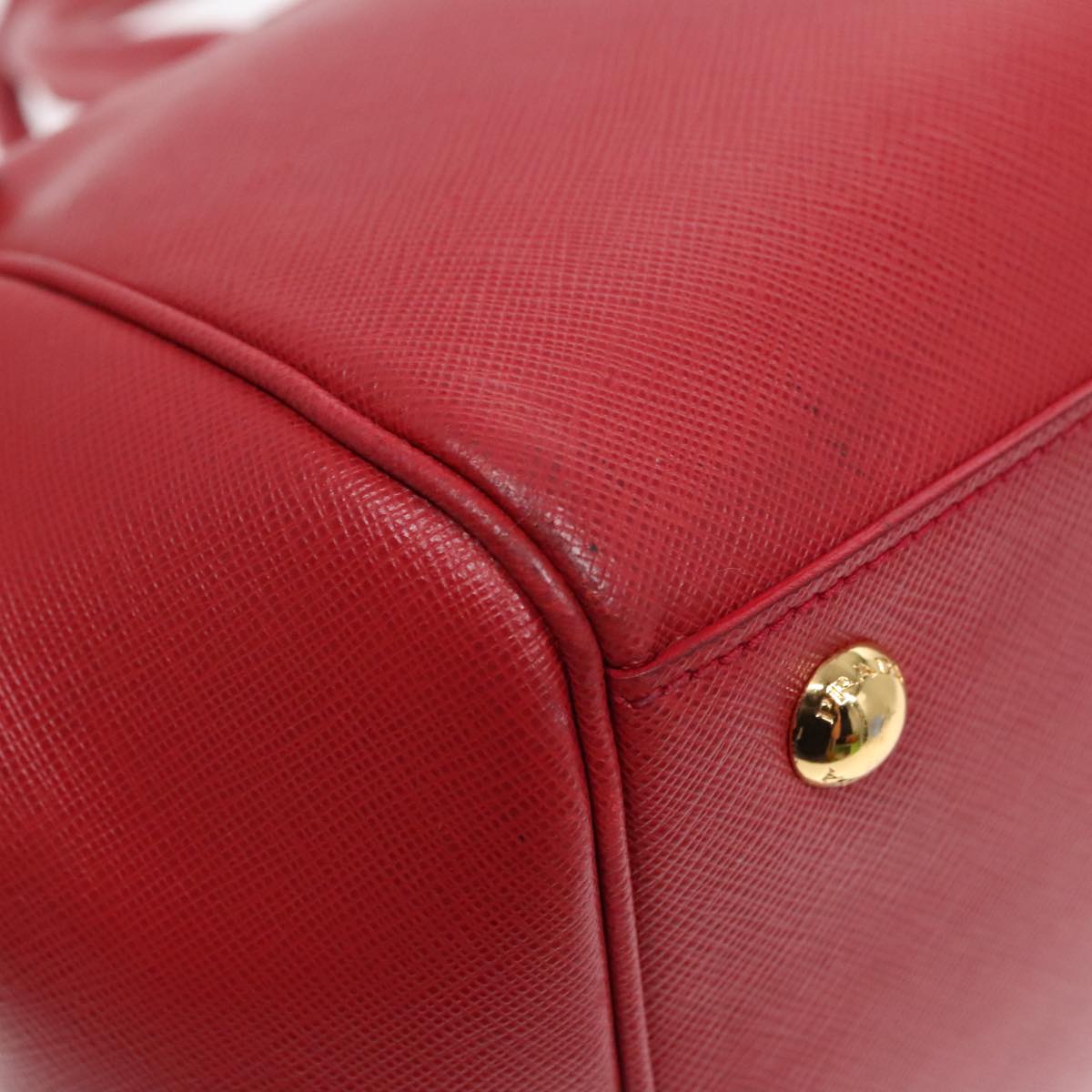 PRADA Hand Bag Safiano leather Red Gold Auth 92106