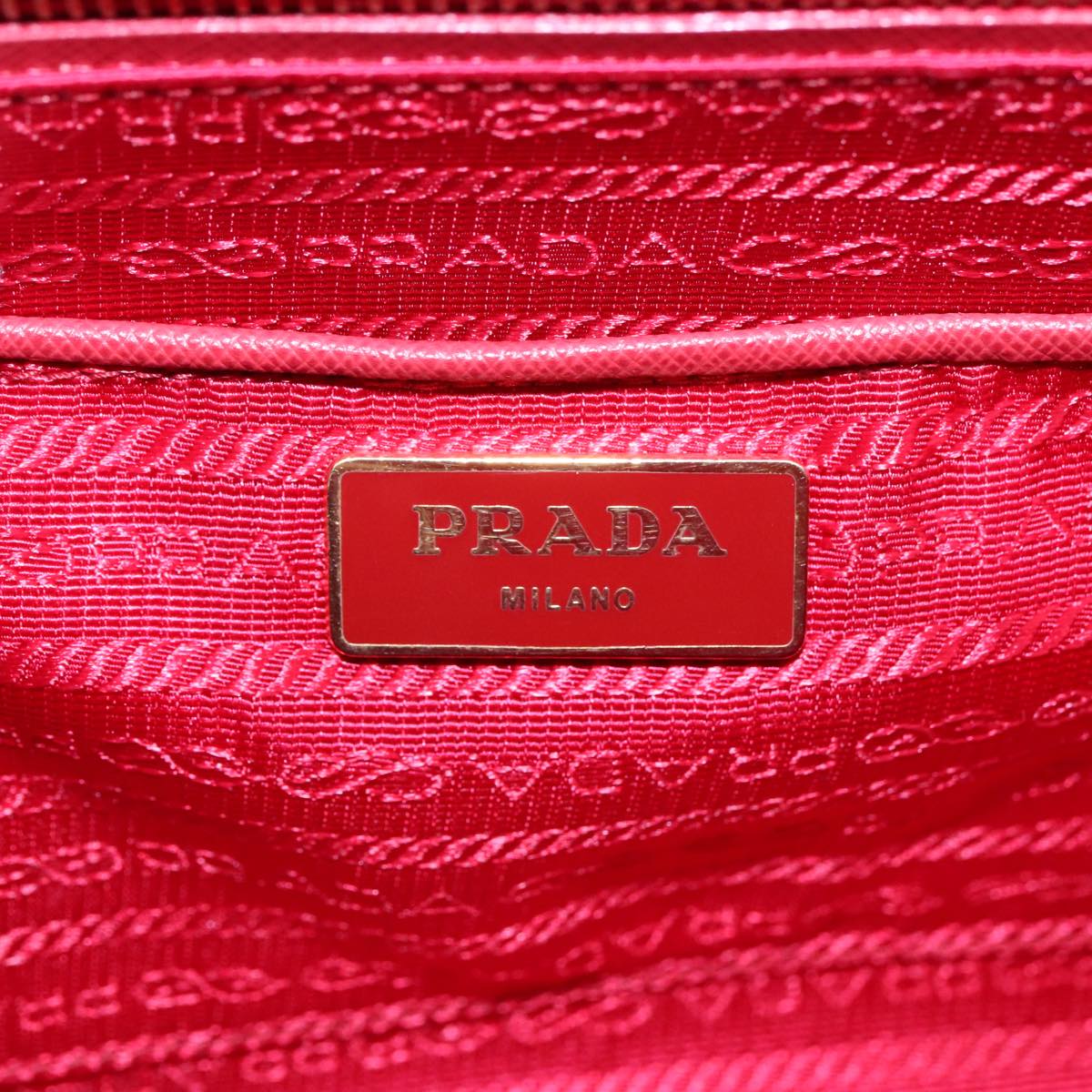 PRADA Hand Bag Safiano leather Red Gold Auth 92106