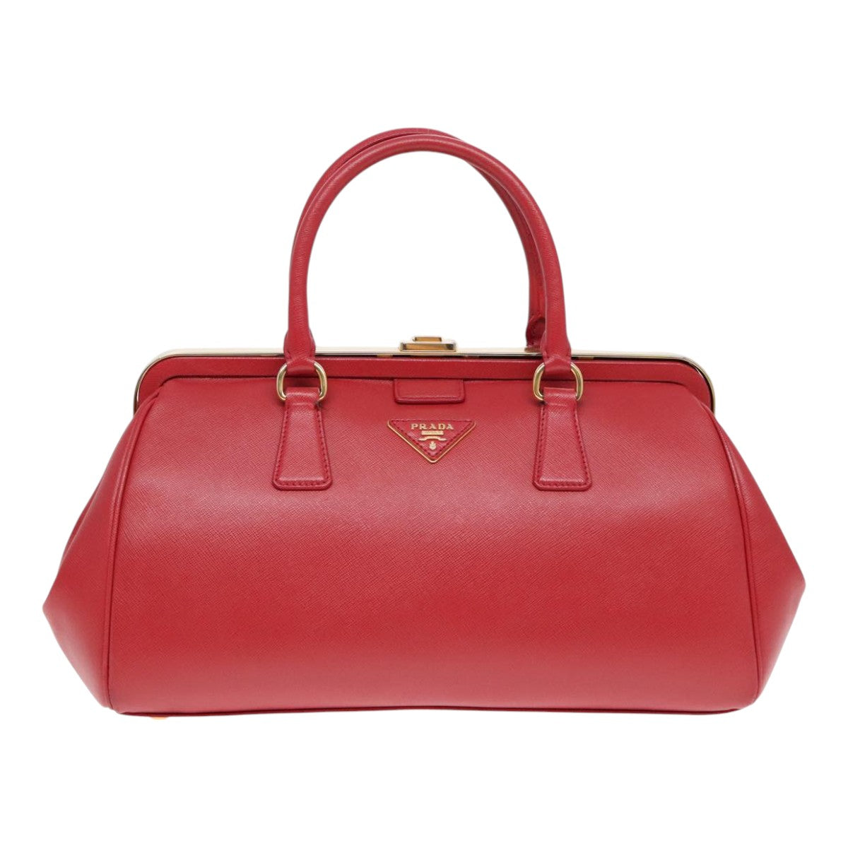 PRADA Hand Bag Safiano leather Red Gold Auth 92106