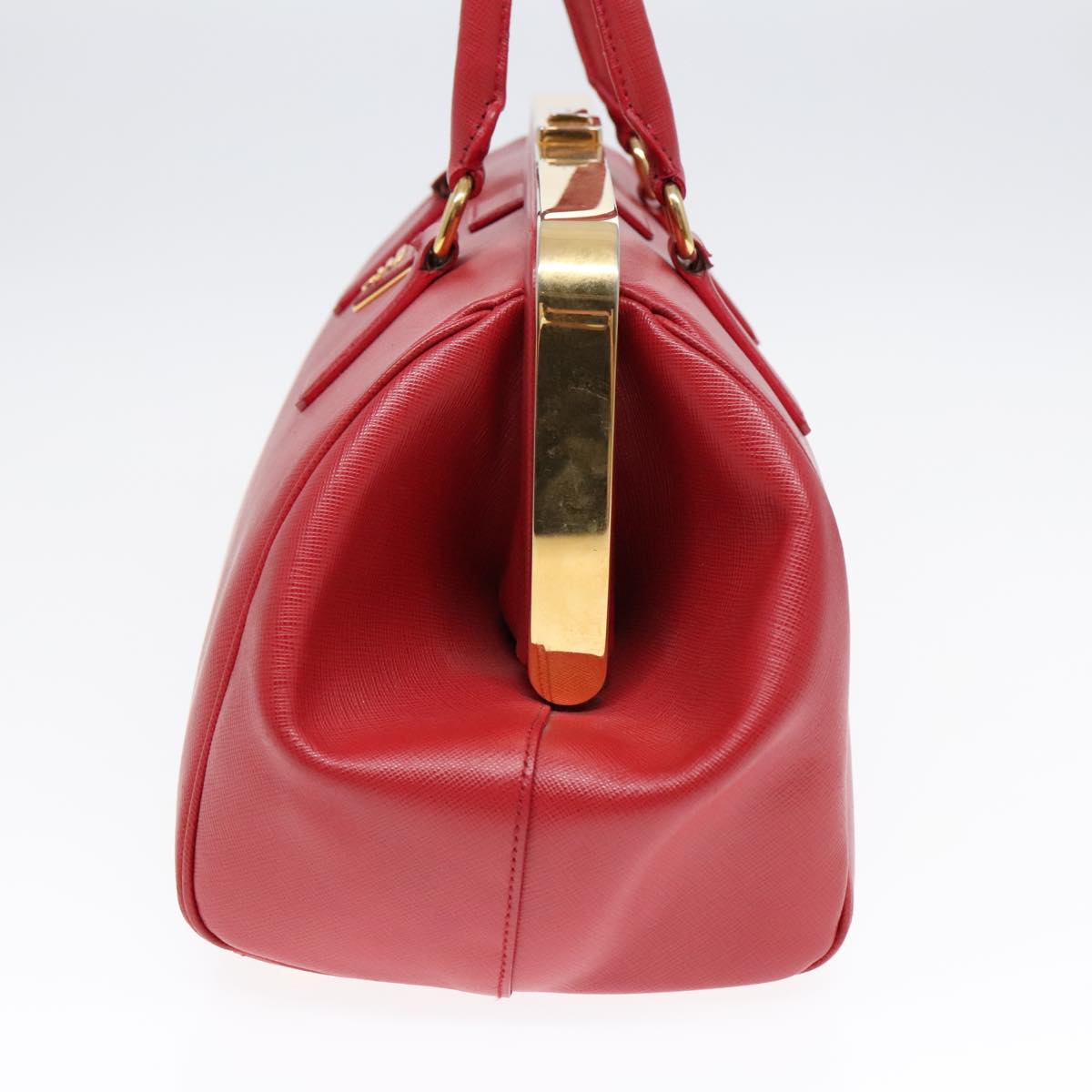 PRADA Hand Bag Safiano leather Red Gold Auth 92106