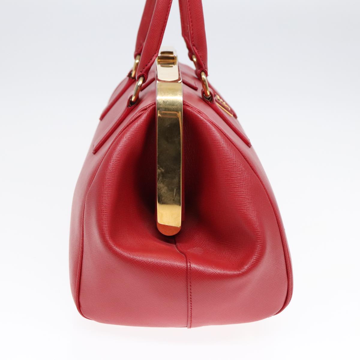 PRADA Hand Bag Safiano leather Red Gold Auth 92106