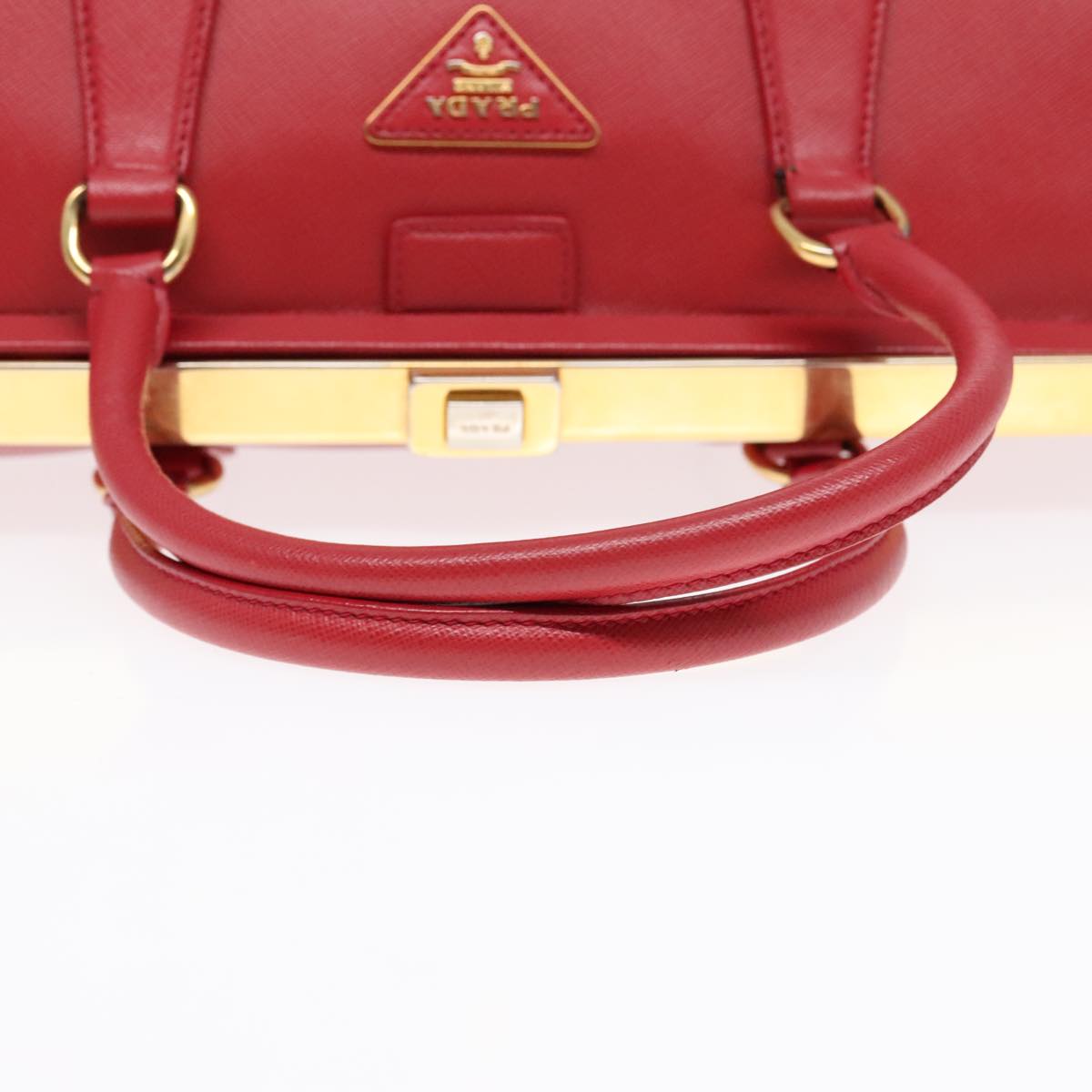 PRADA Hand Bag Safiano leather Red Gold Auth 92106