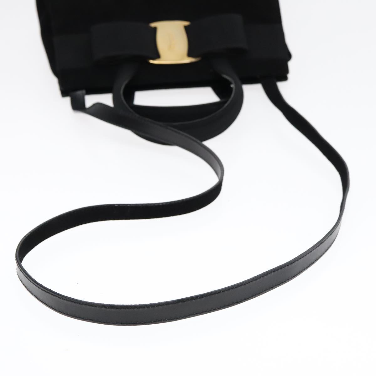 Salvatore Ferragamo Hand Bag Suede 2way Black Gold Auth 92108