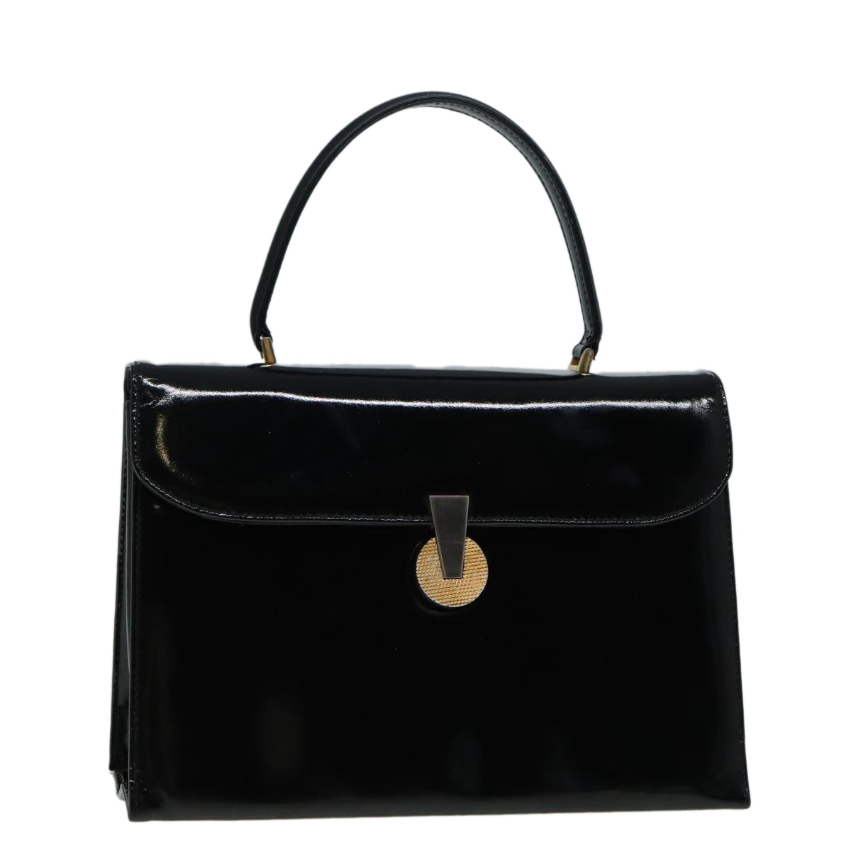 GUCCI Hand Bag Enamel Black Gold Auth 92109