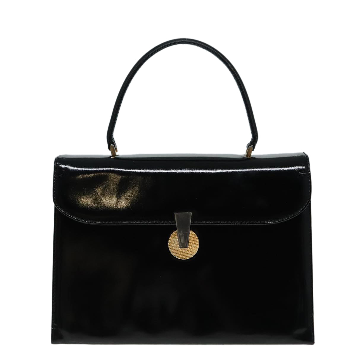 GUCCI Hand Bag Enamel Black Gold Auth 92109