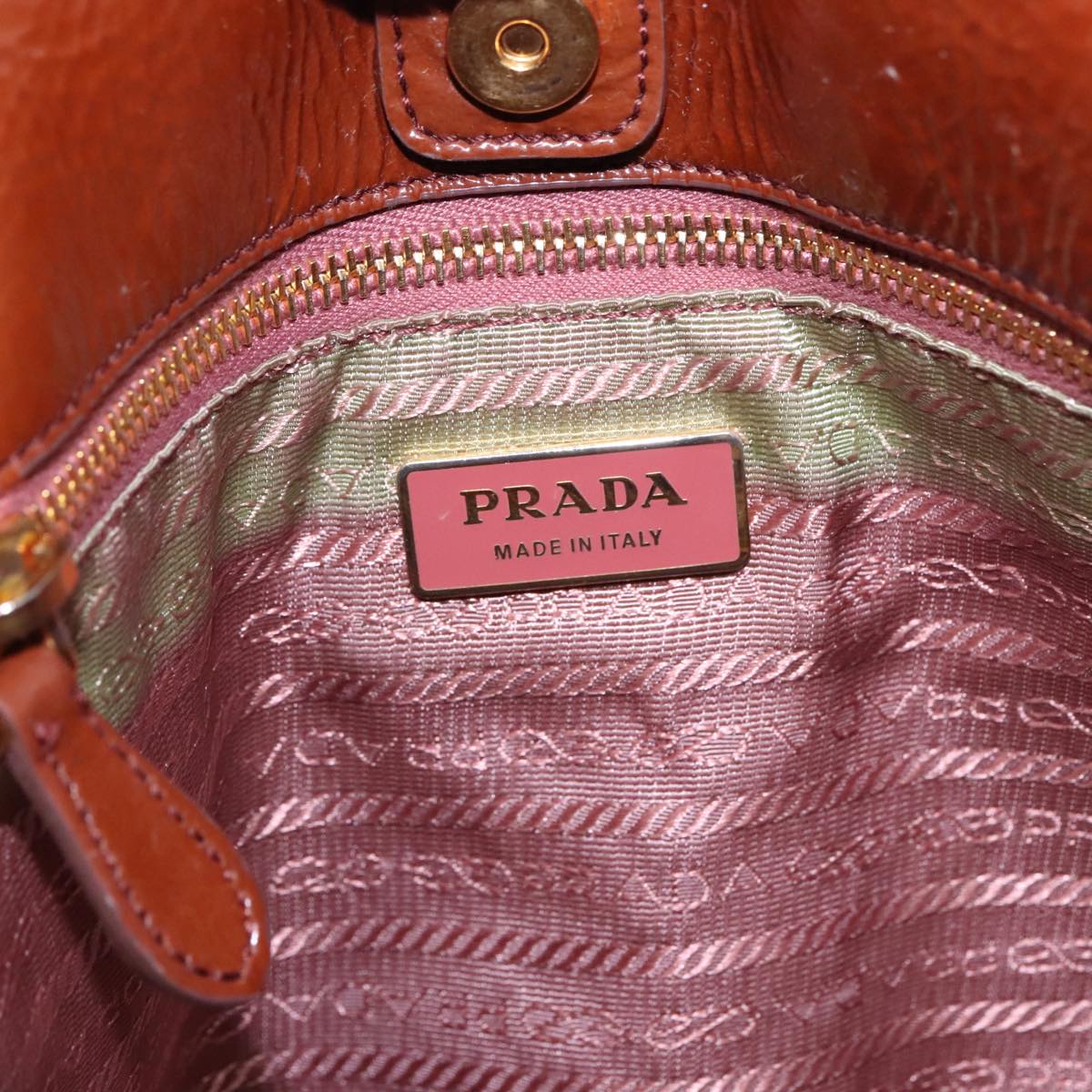 PRADA Hand Bag Nylon Enamel 2way Brown Gold Auth 92117