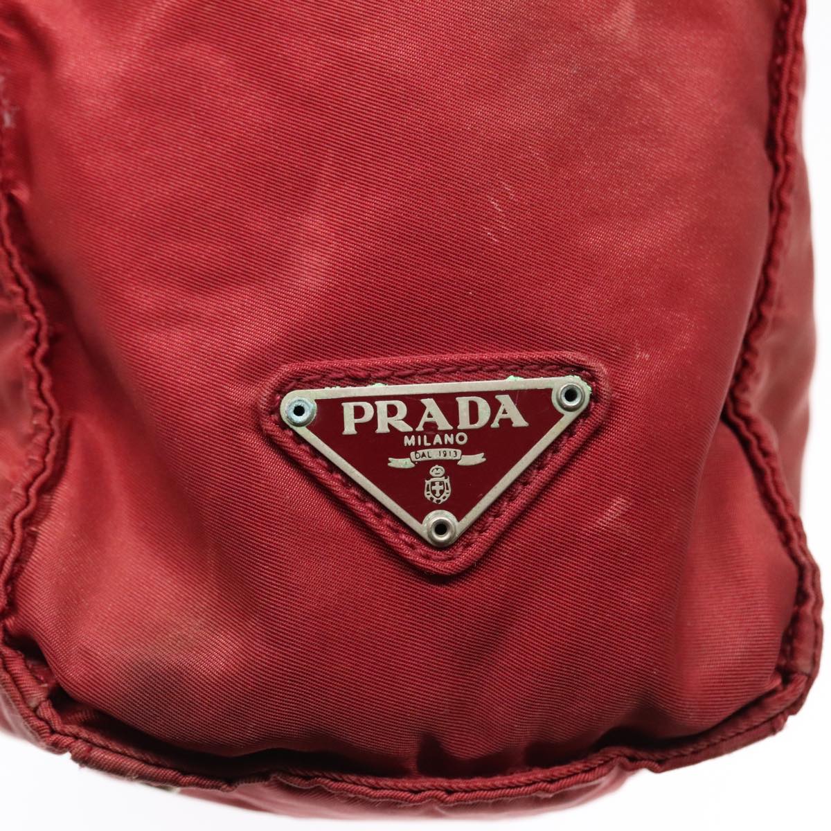 PRADA Hand Bag Nylon Red Silver Auth 92118