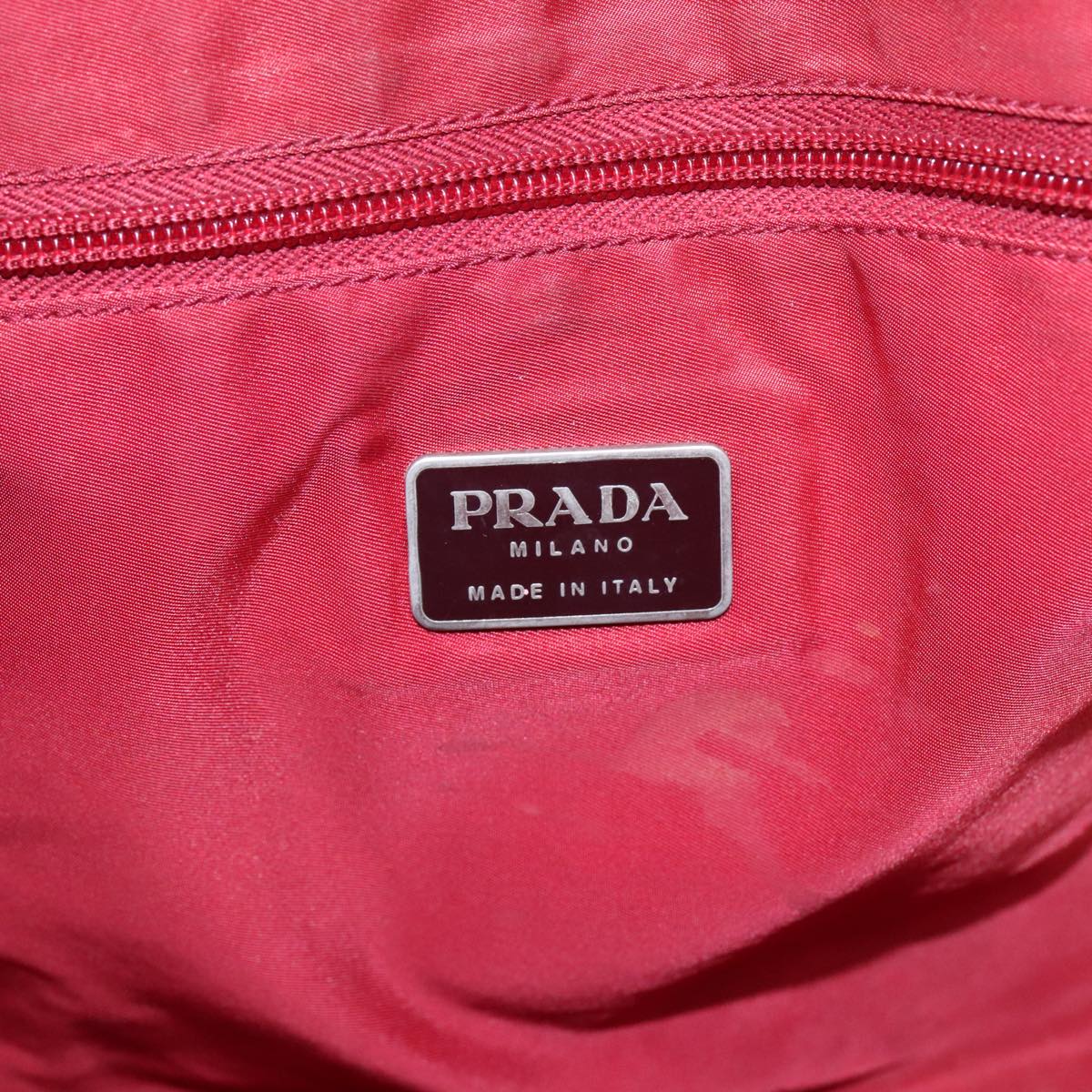 PRADA Hand Bag Nylon Red Silver Auth 92118