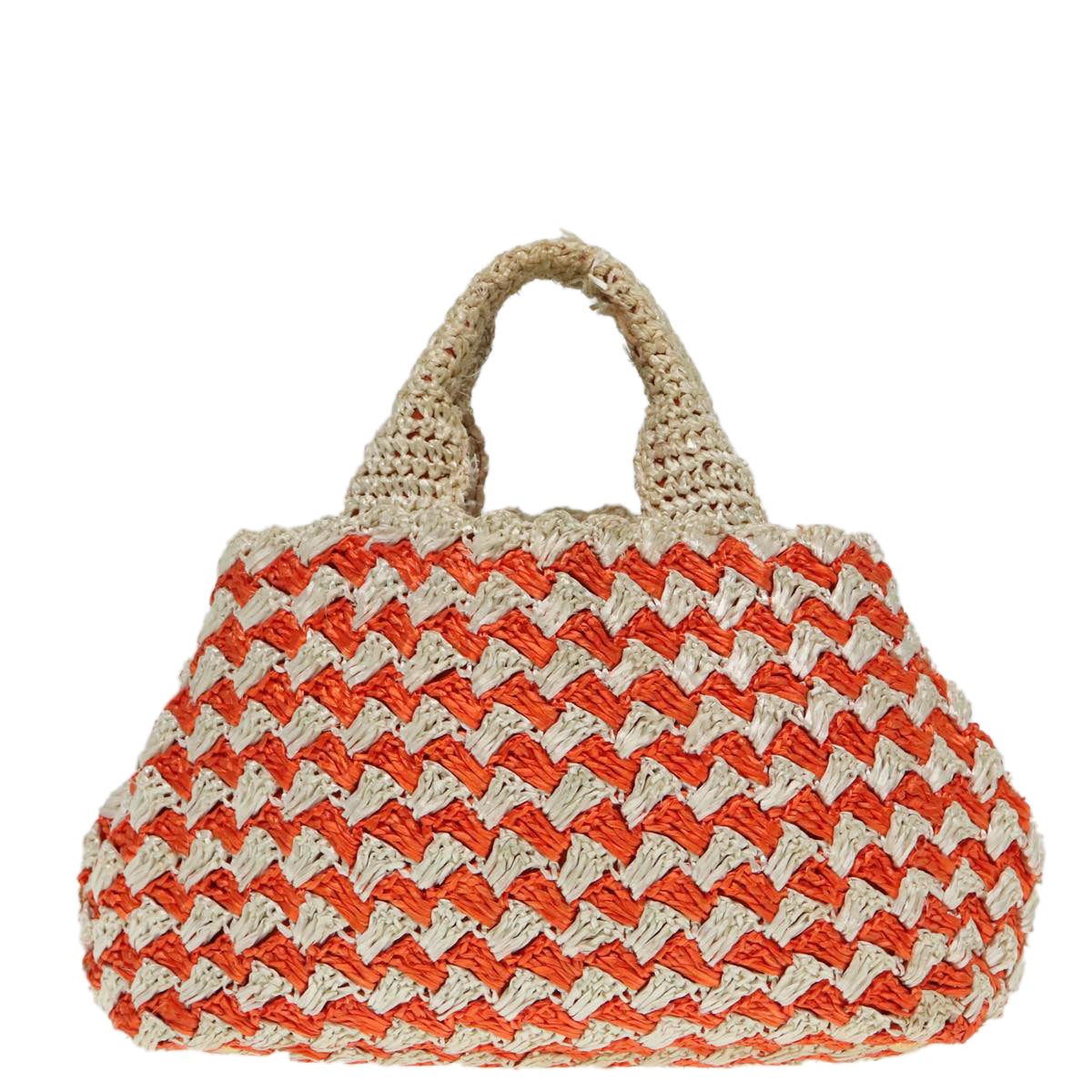 PRADA Canapa MM Hand Bag Raffia Beige Orange Gold Auth 92124