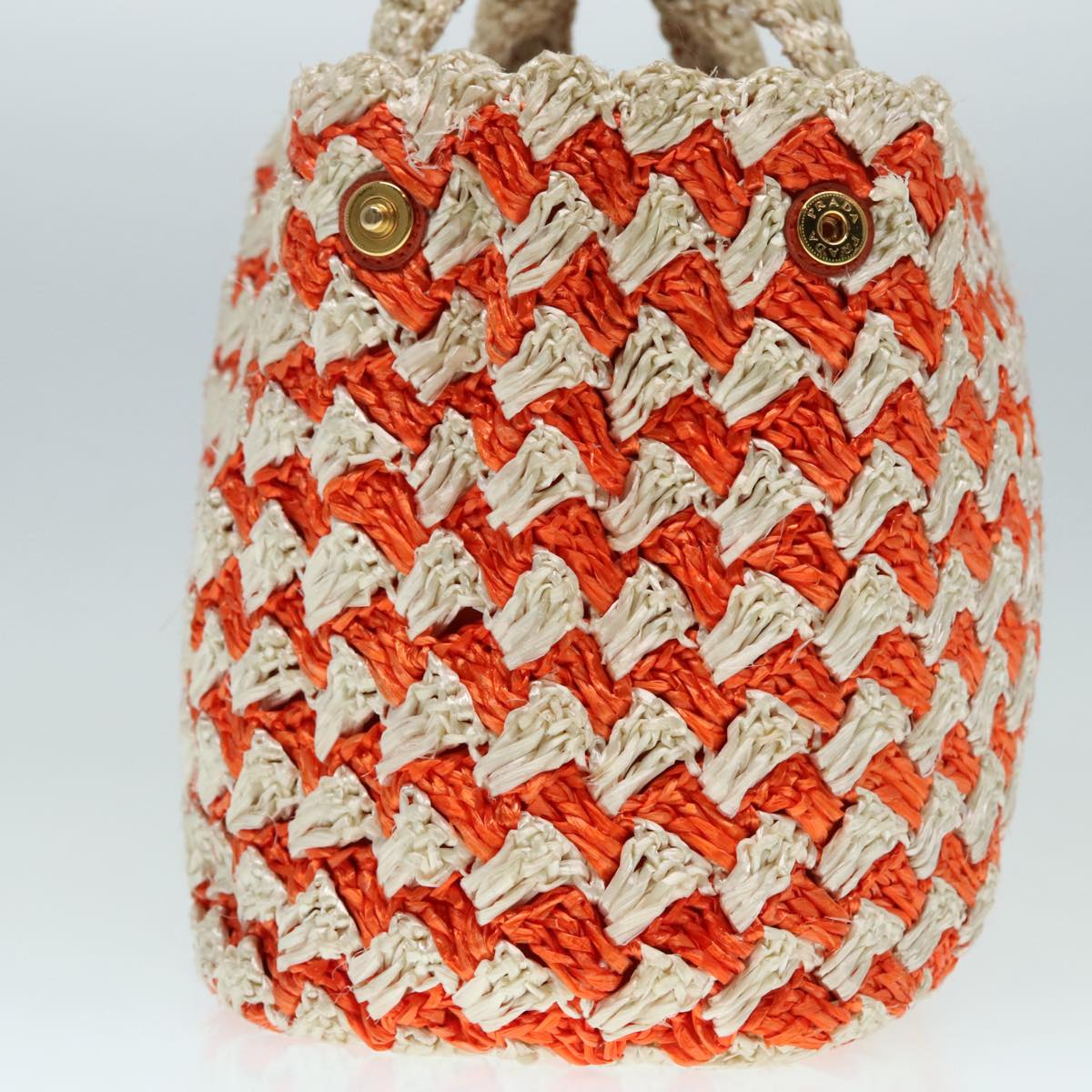 PRADA Canapa MM Hand Bag Raffia Beige Orange Gold Auth 92124