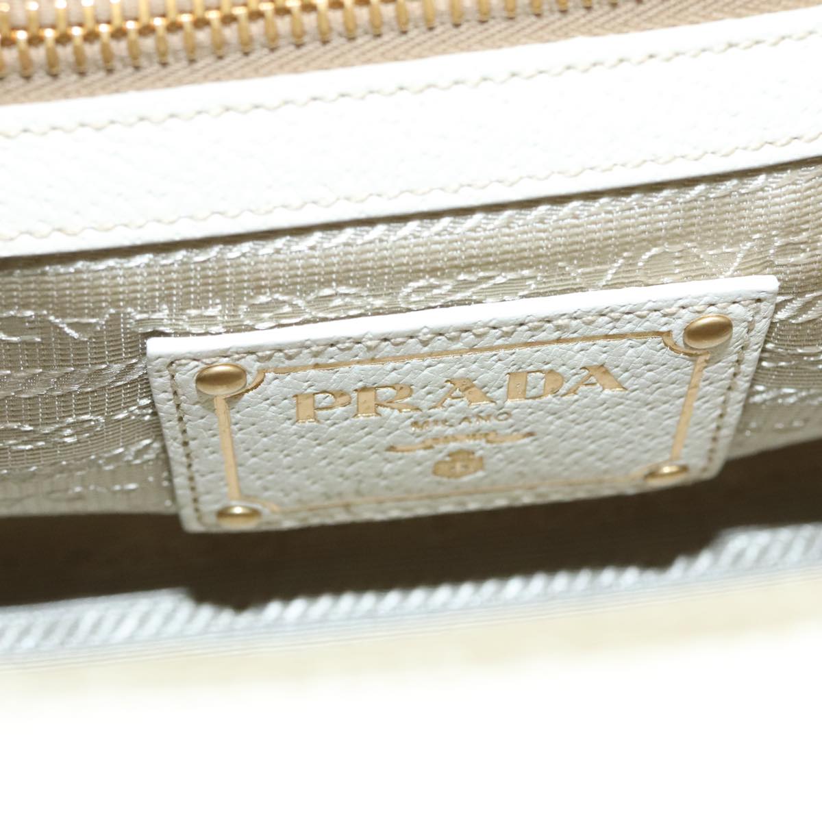 PRADA Hand Bag Straw Beige White Gold Auth 92126