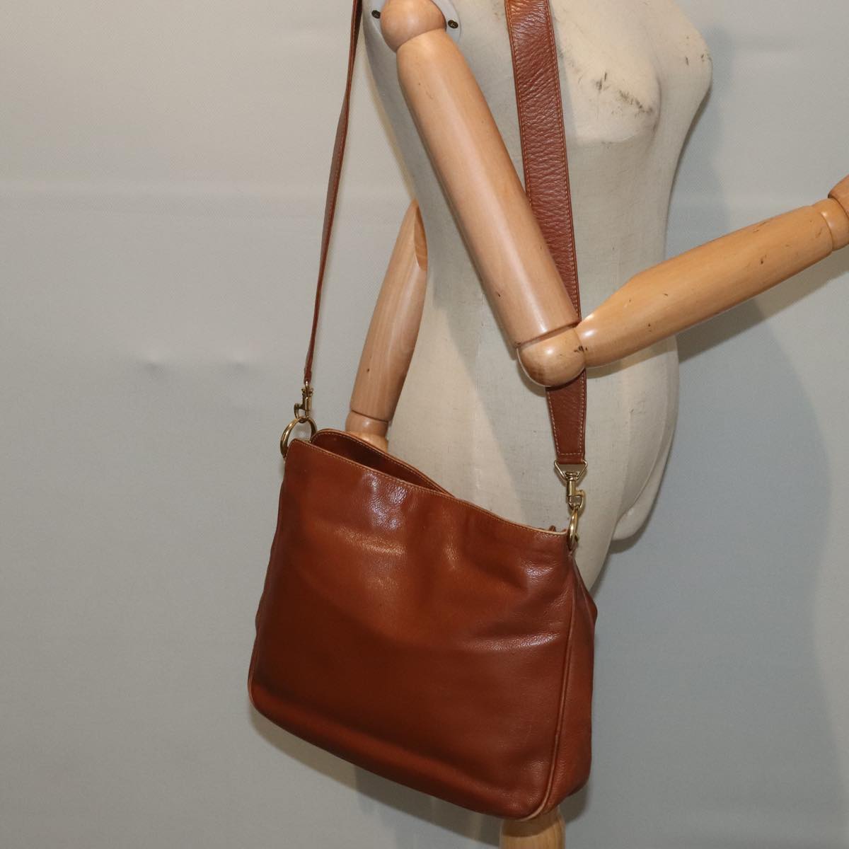 GUCCI Bamboo Hand Bag Leather 2way Brown Gold 001 1705 1638 Auth 92140