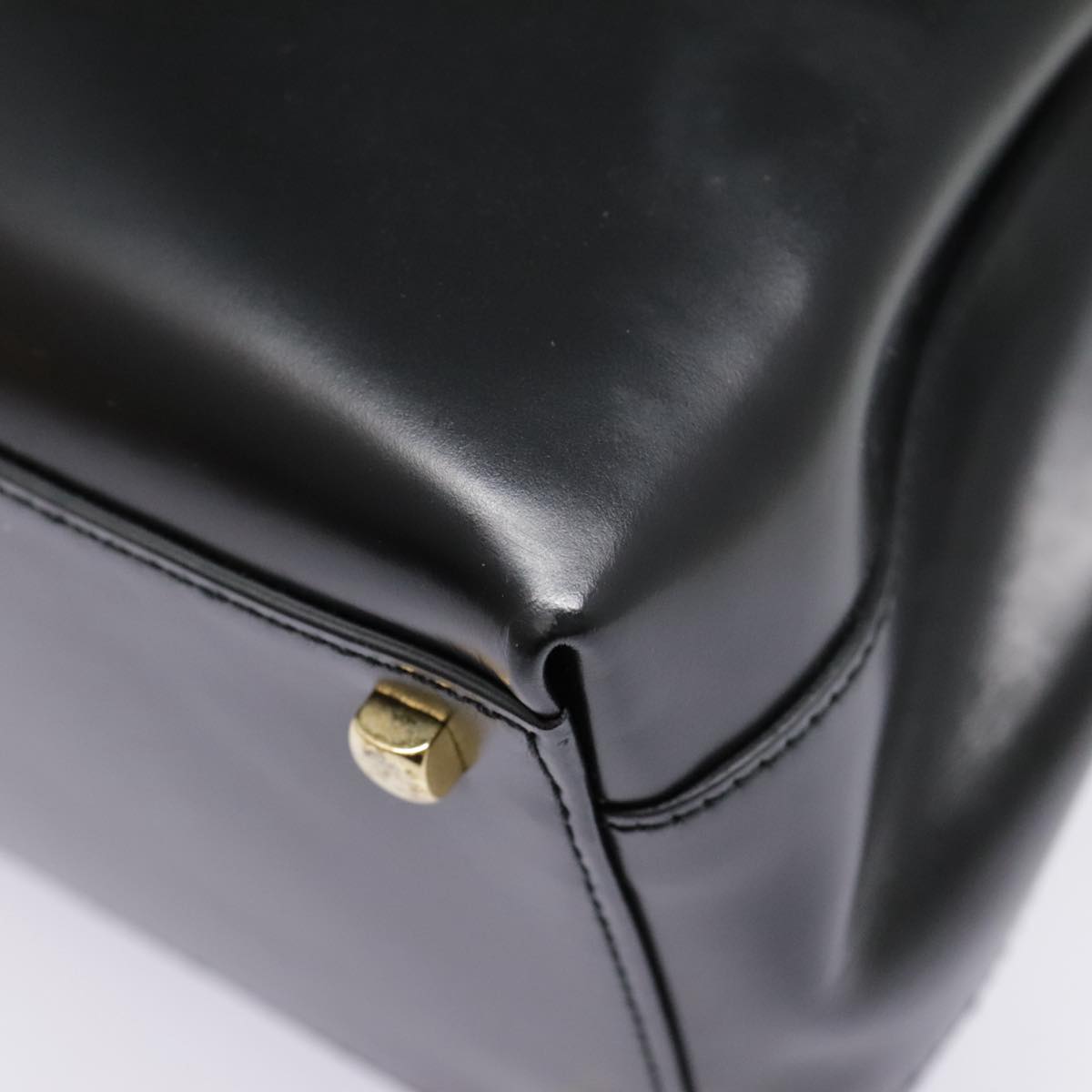 Salvatore Ferragamo Gancini Hand Bag Leather Black Gold Auth 92146