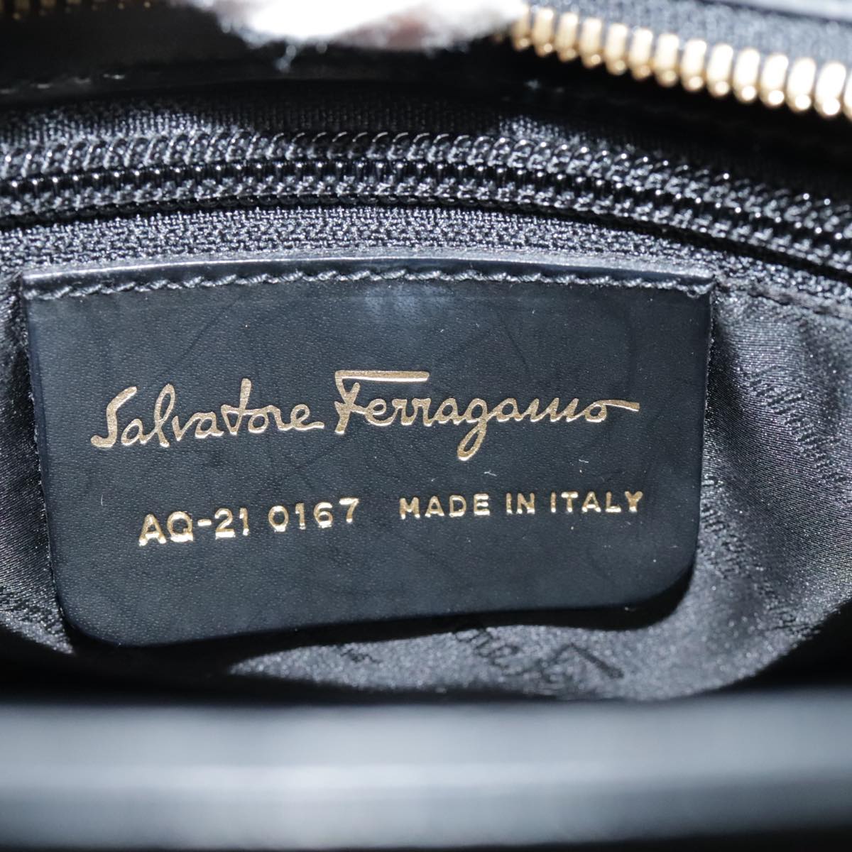 Salvatore Ferragamo Gancini Hand Bag Leather Black Gold Auth 92146