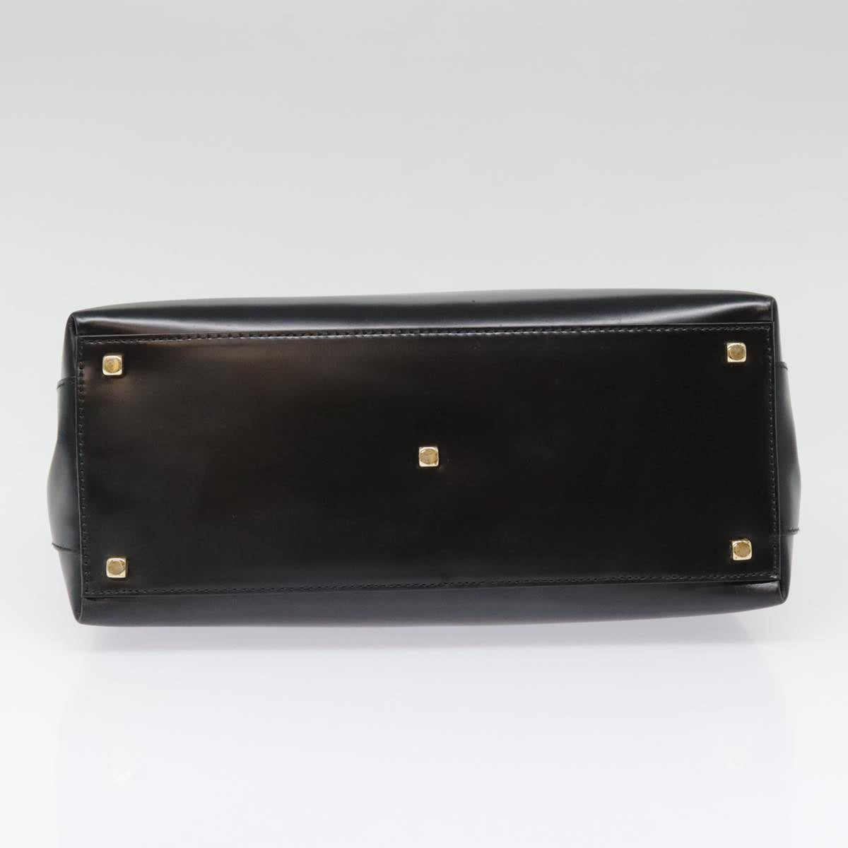 Salvatore Ferragamo Gancini Hand Bag Leather Black Gold Auth 92146