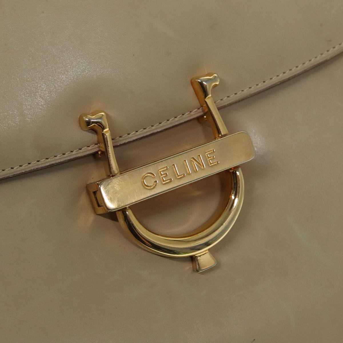 CELINE Hand Bag Leather 2way Gold Beige Auth 92148