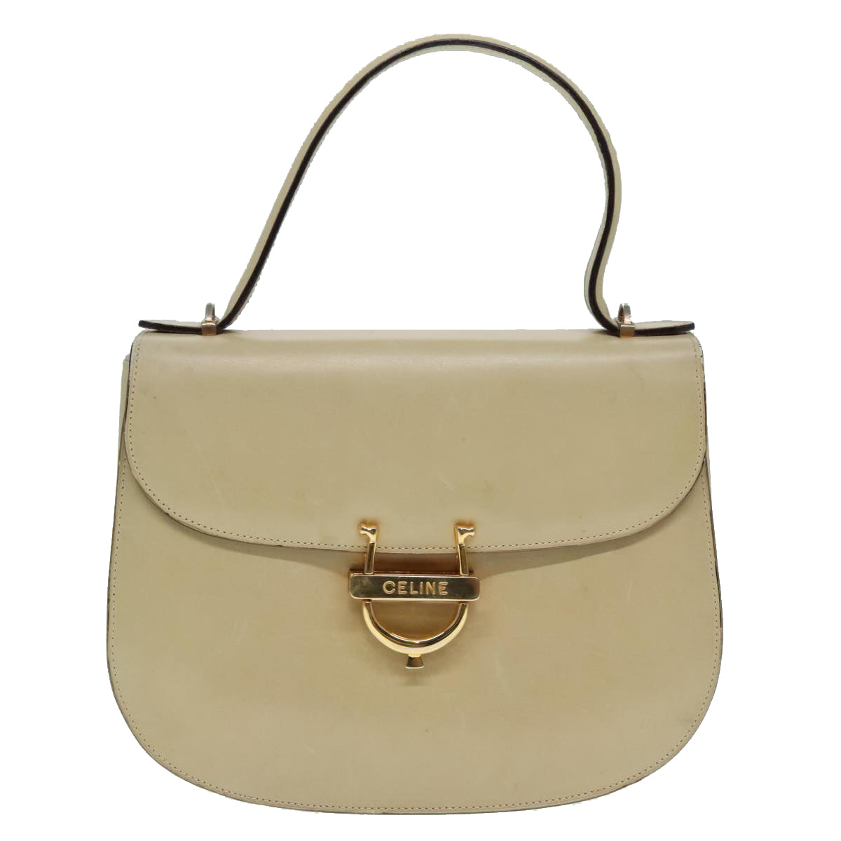 CELINE Hand Bag Leather 2way Gold Beige Auth 92148