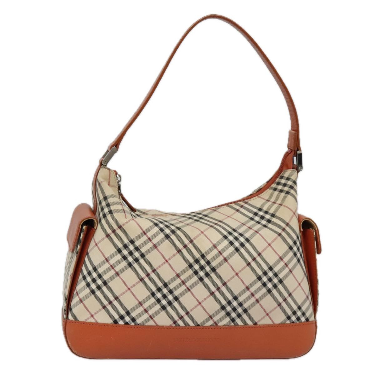 BURBERRY Nova Check Shoulder Bag Canvas Orange Beige Silver Auth 92153