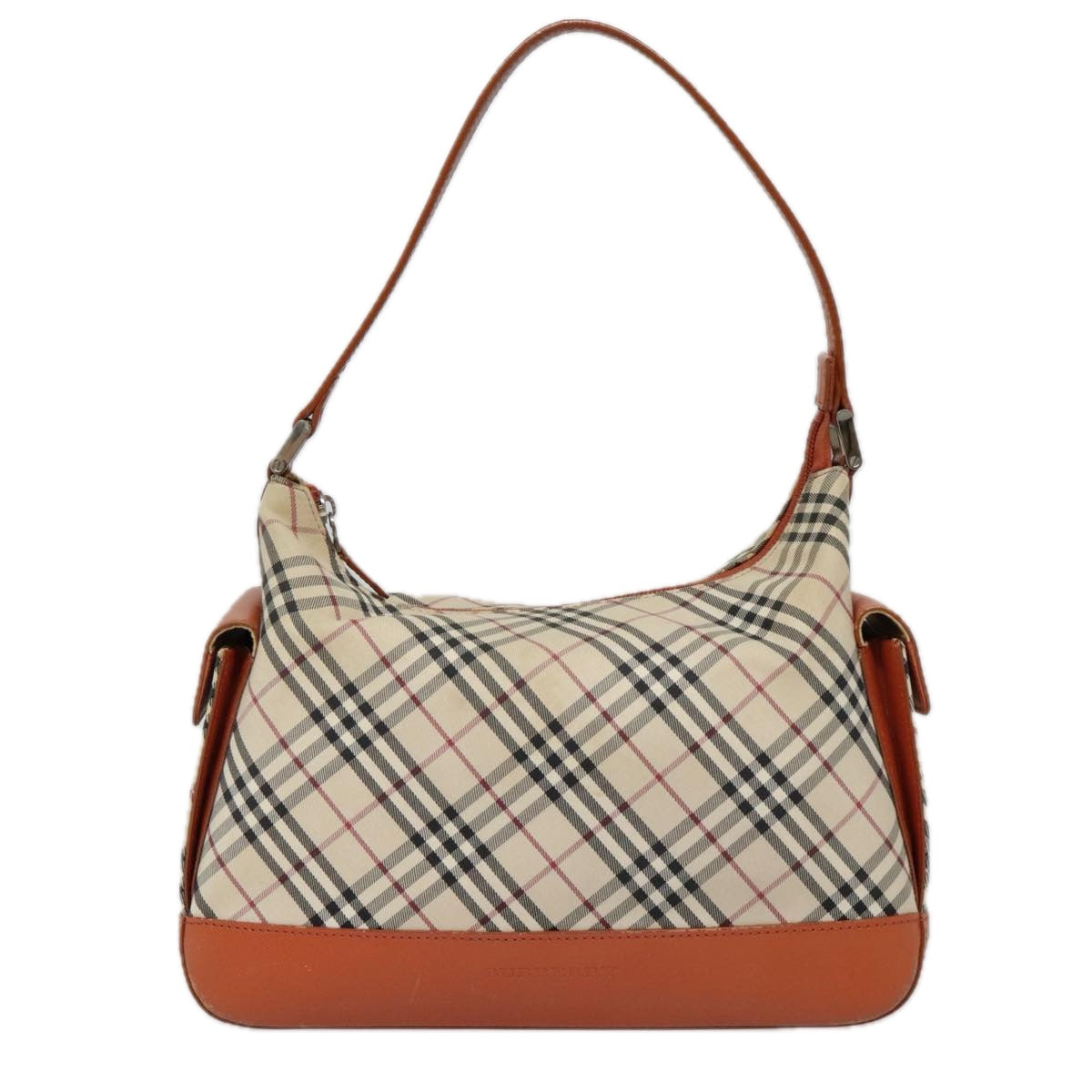 BURBERRY Nova Check Shoulder Bag Canvas Orange Beige Silver Auth 92153