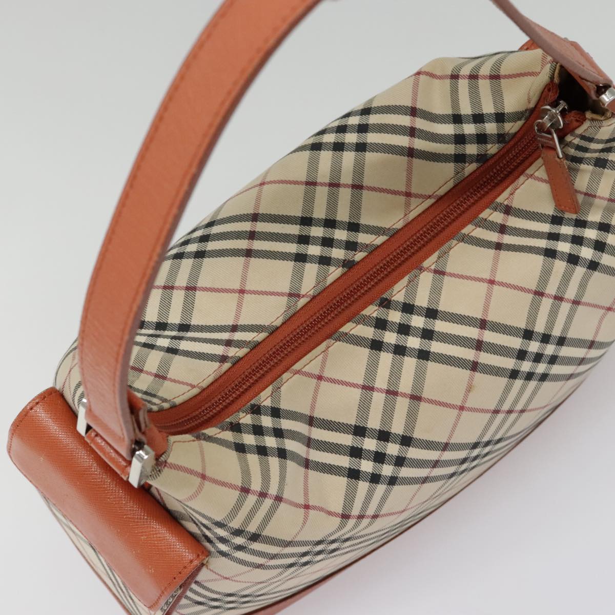 BURBERRY Nova Check Shoulder Bag Canvas Orange Beige Silver Auth 92153