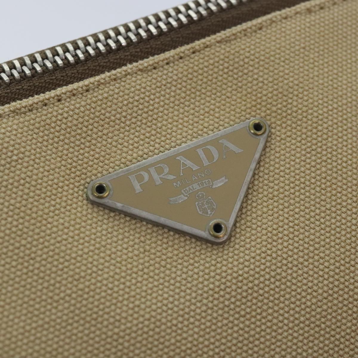 PRADA Hand Bag Canvas Beige Green Silver Auth 92186