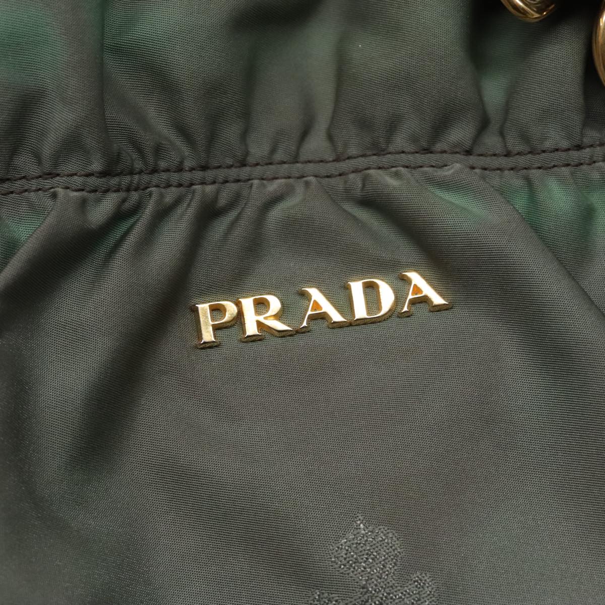 PRADA Hand Bag Nylon 2way Khaki Gold Auth 92201