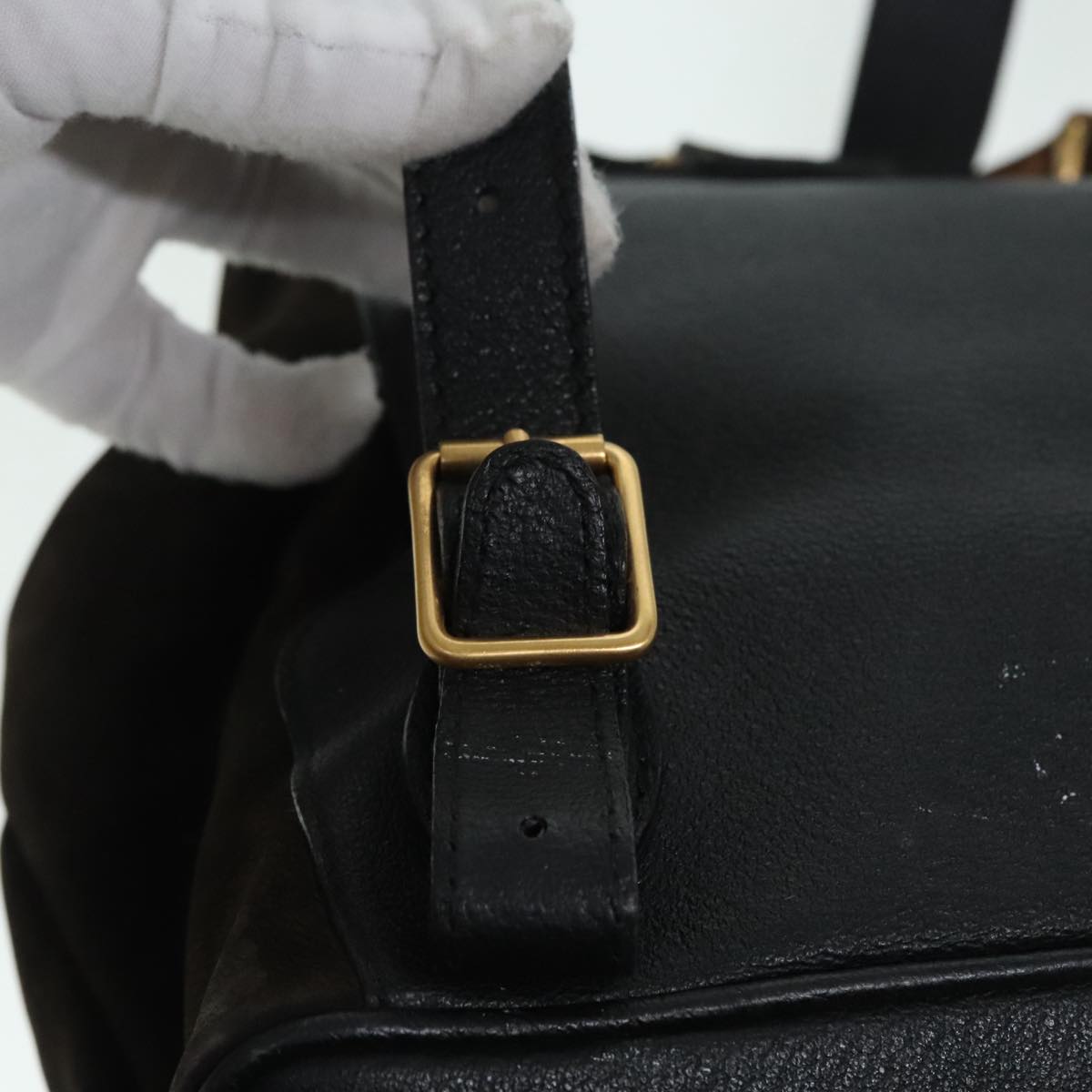 GUCCI Bamboo Backpack Suede Leather Black Gold Auth 92231