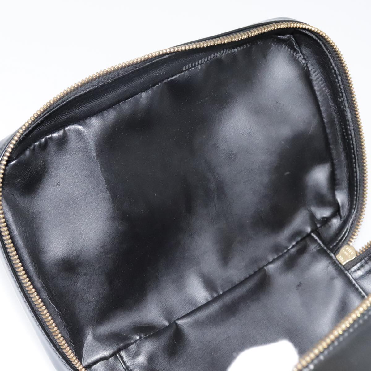 GUCCI Vanity Cosmetic Pouch Enamel Black Gold 032 1956 0150 Auth 92305