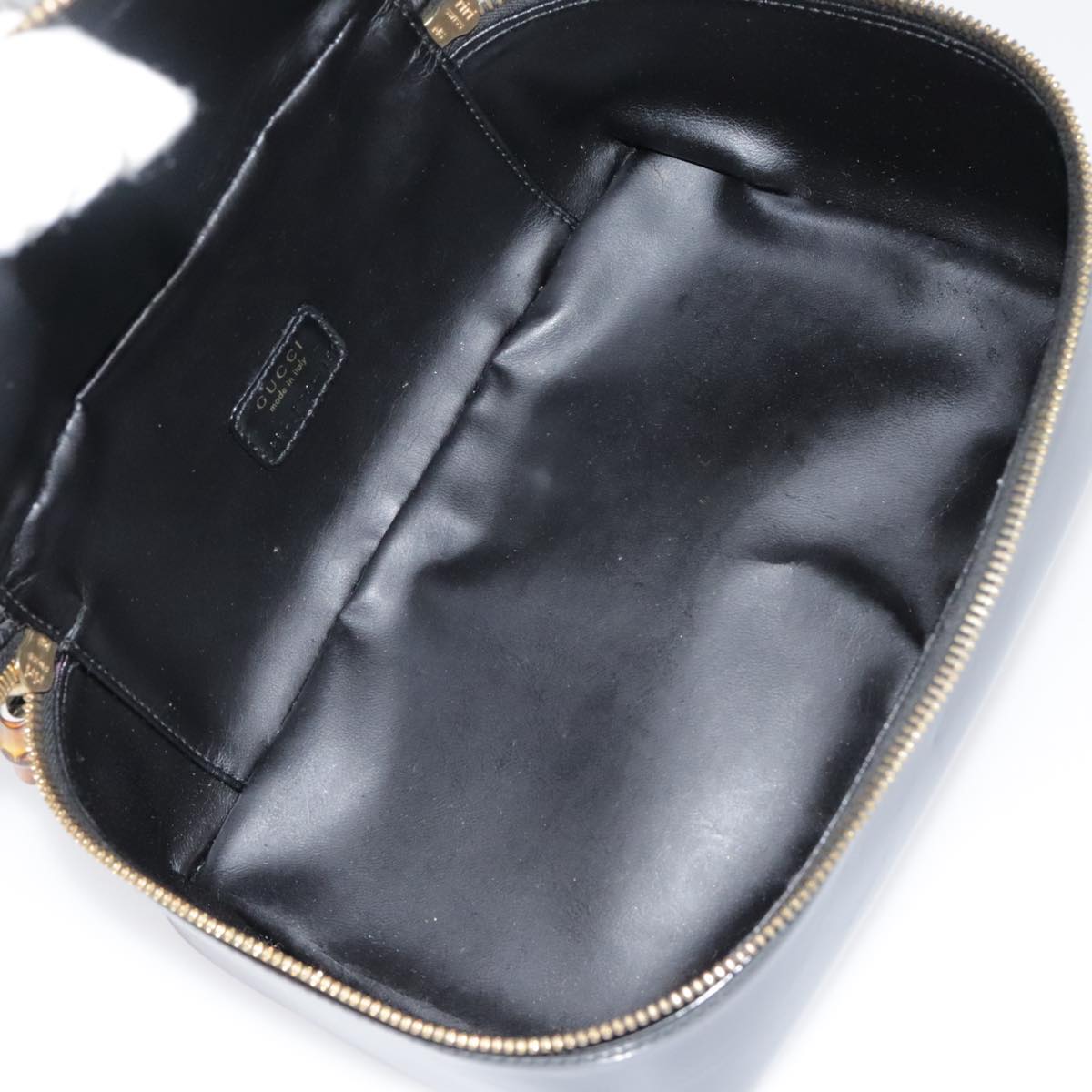 GUCCI Vanity Cosmetic Pouch Enamel Black Gold 032 1956 0150 Auth 92305