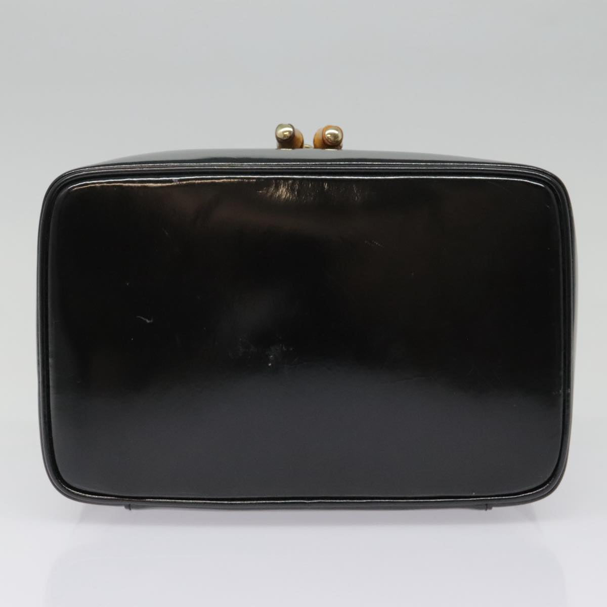 GUCCI Vanity Cosmetic Pouch Enamel Black Gold 032 1956 0150 Auth 92305