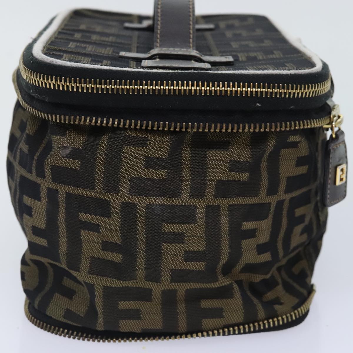 FENDI Zucca Canvas Vanity Pouch Brown Black gold Auth 92315