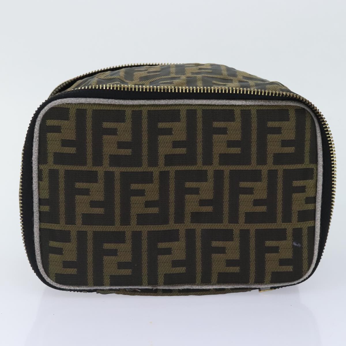 FENDI Zucca Canvas Vanity Pouch Brown Black gold Auth 92315