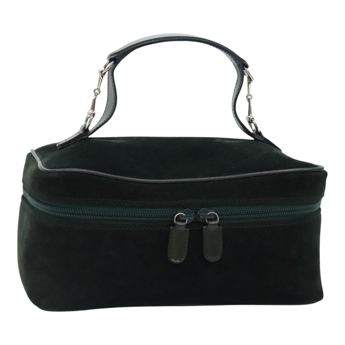 GUCCI Vanity Pouch Suede Green Silver 032 1705 0140 Auth 92325