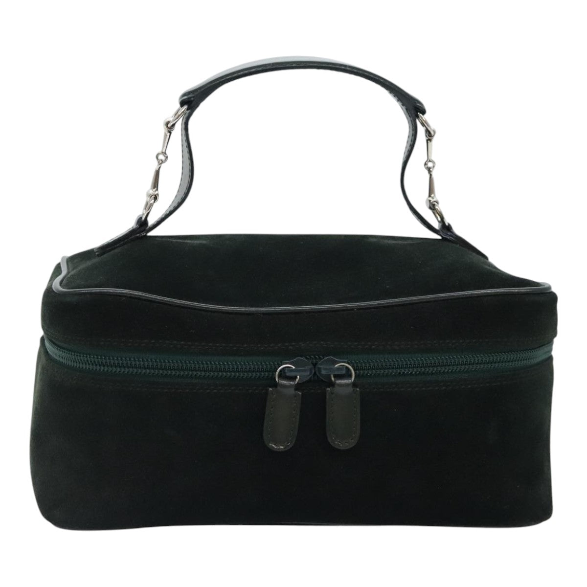 GUCCI Vanity Pouch Suede Green Silver 032 1705 0140 Auth 92325