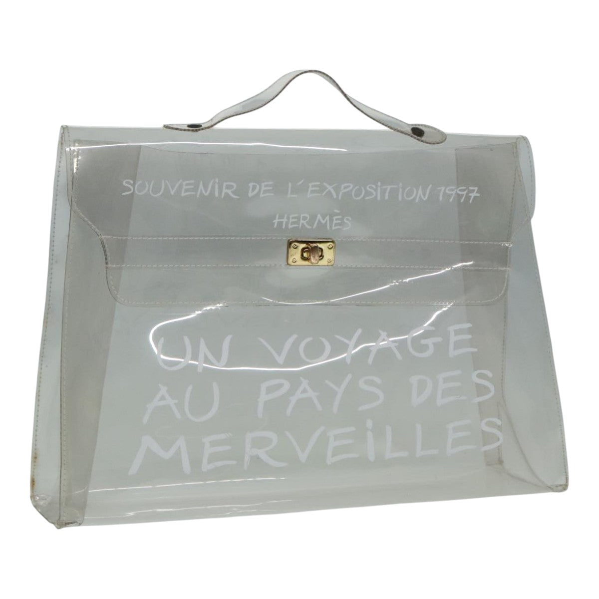 HERMES Vinyl Kelly Hand Bag Vinyl Clear Auth 92326