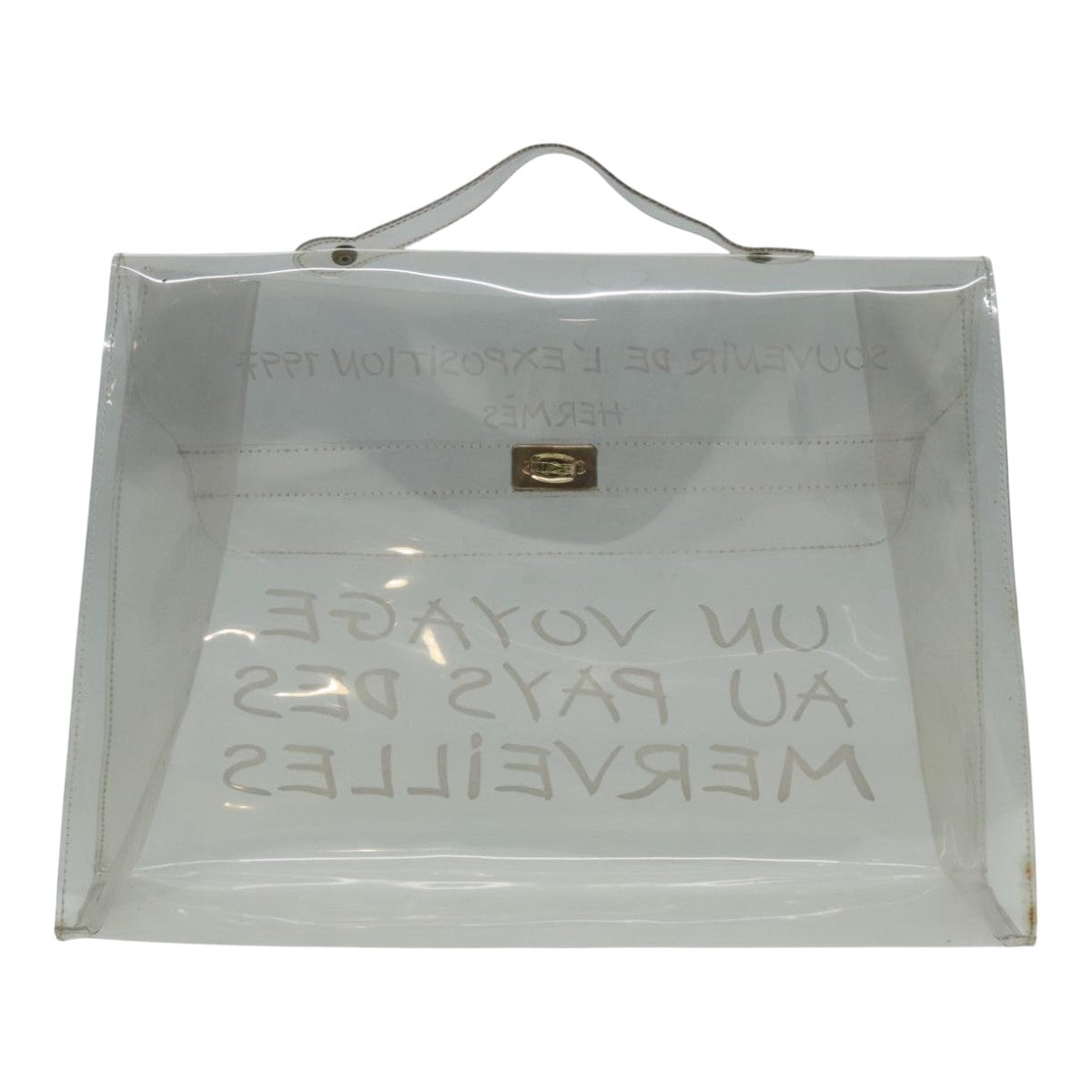 HERMES Vinyl Kelly Hand Bag Vinyl Clear Auth 92326