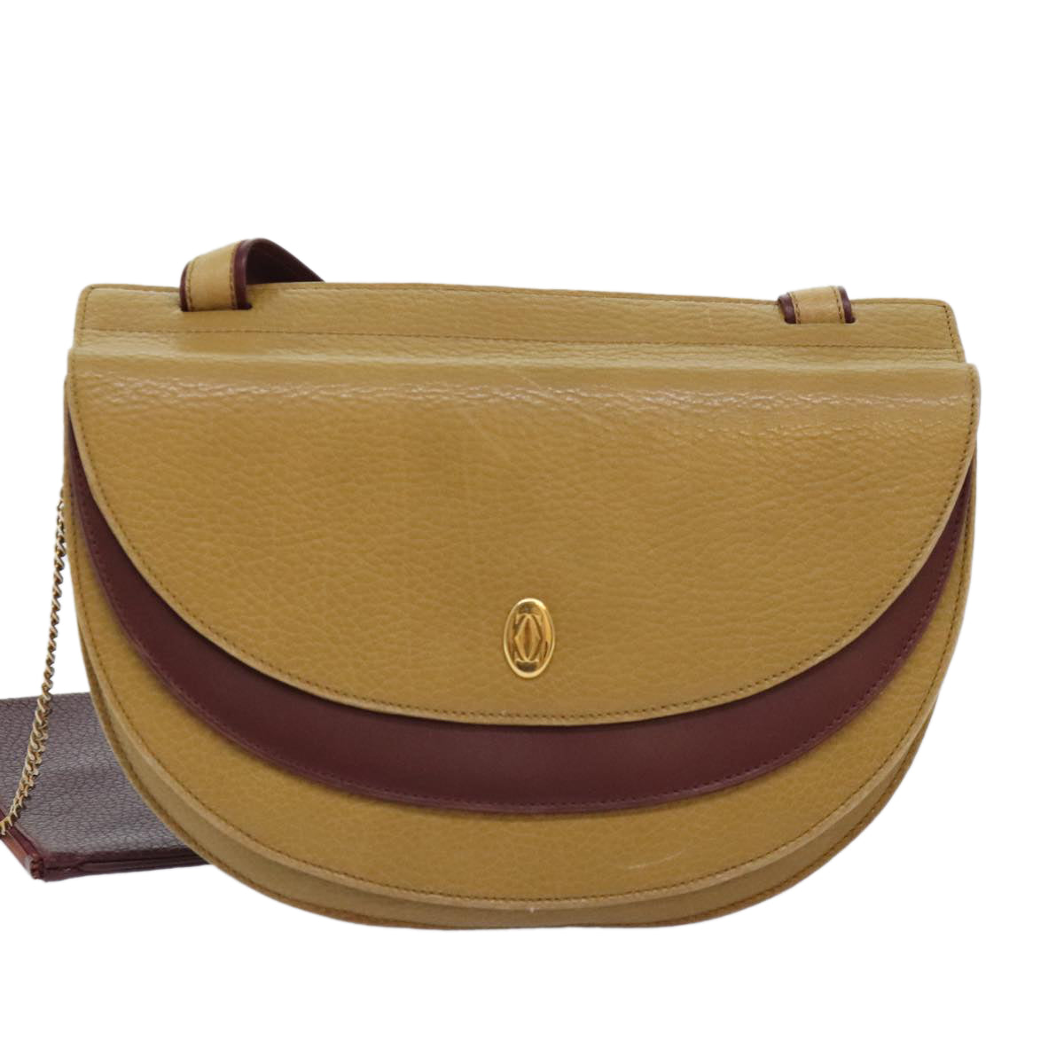 CARTIER Must Line Shoulder Bag Leather Yellow Gold Auth 92327