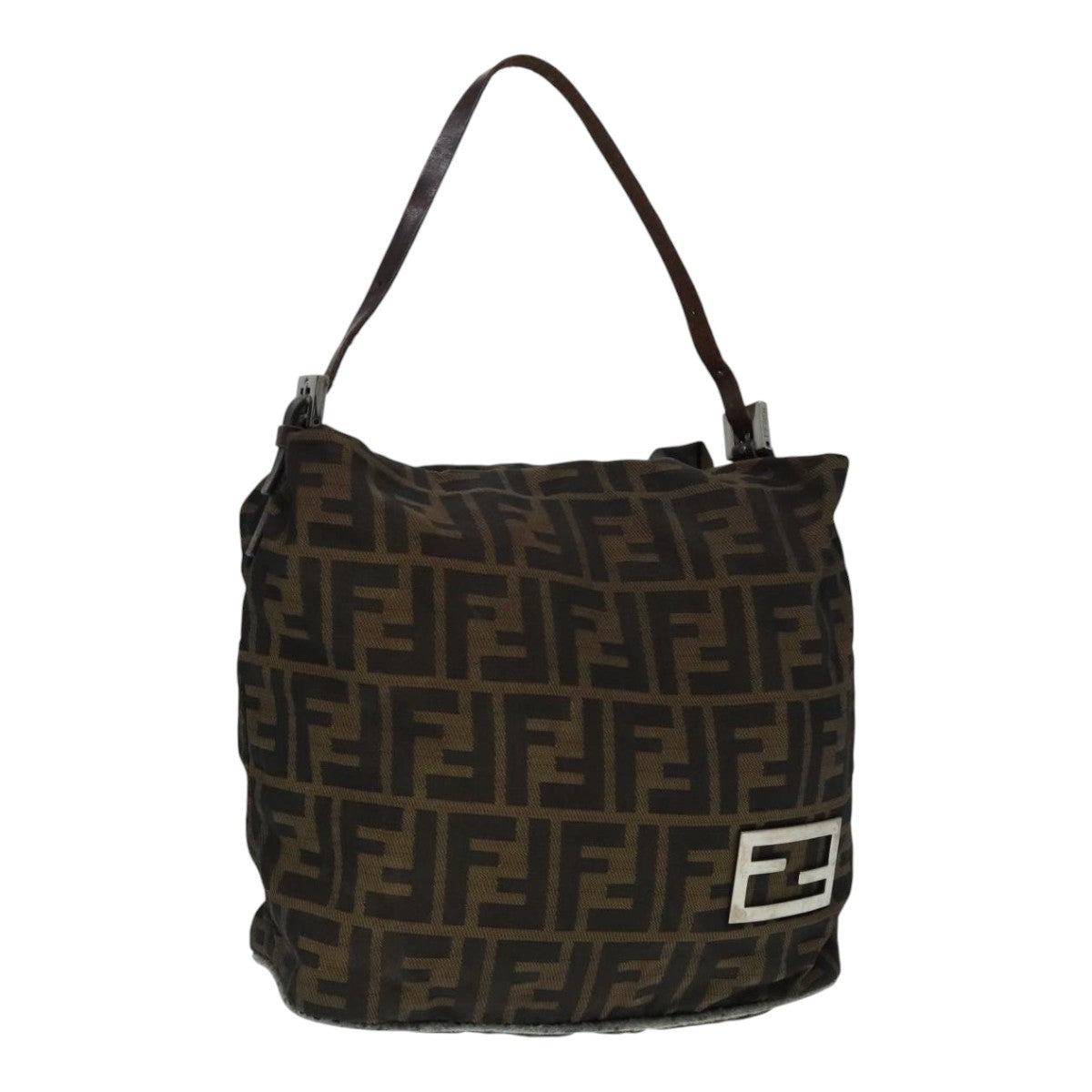 FENDI Zucca Canvas Hand Bag Brown Black Silver Auth 92328