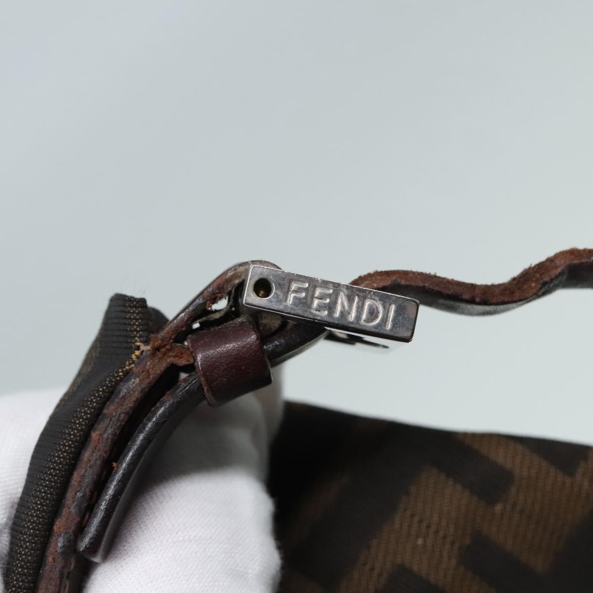 FENDI Zucca Canvas Hand Bag Brown Black Silver Auth 92328