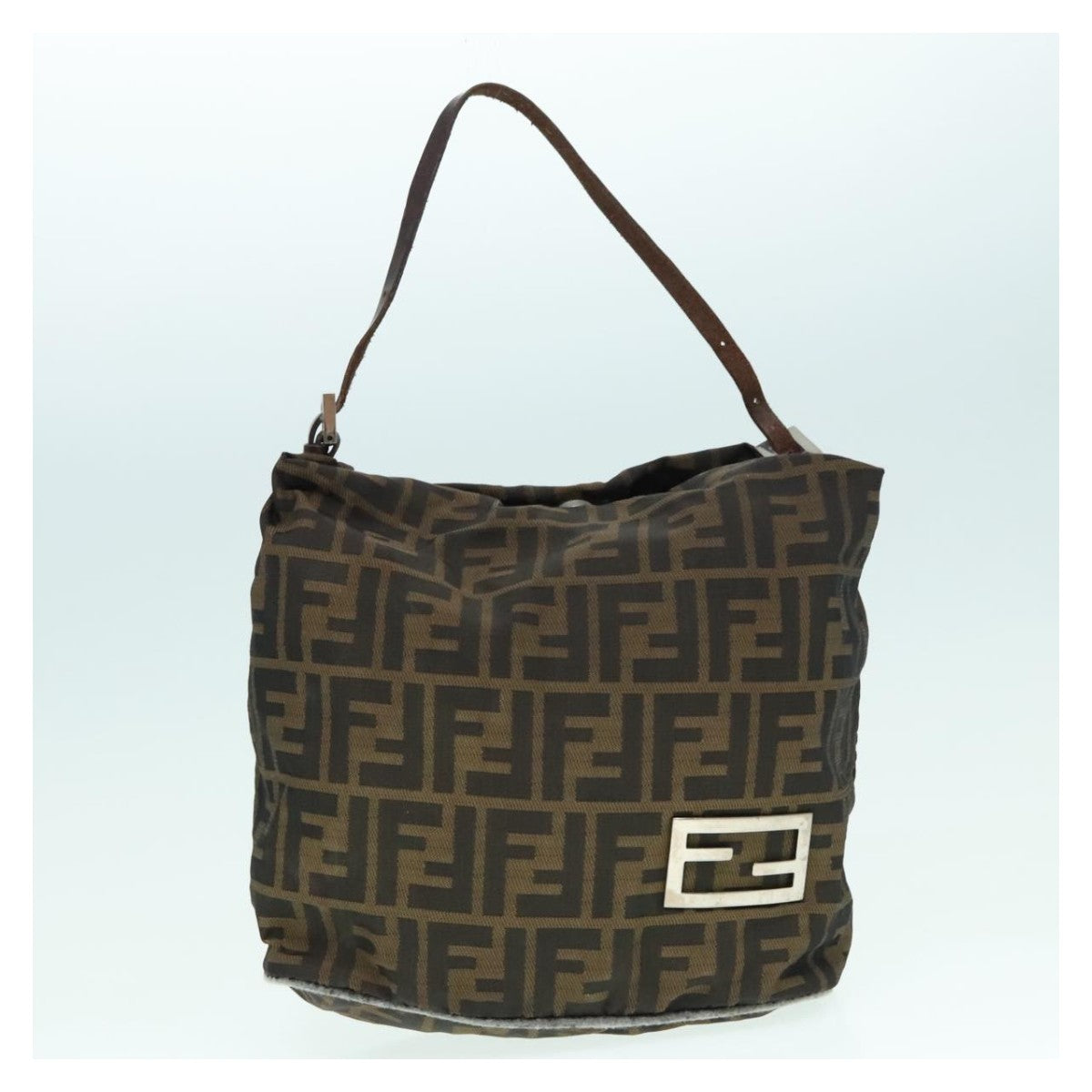 FENDI Zucca Canvas Hand Bag Brown Black Silver Auth 92328