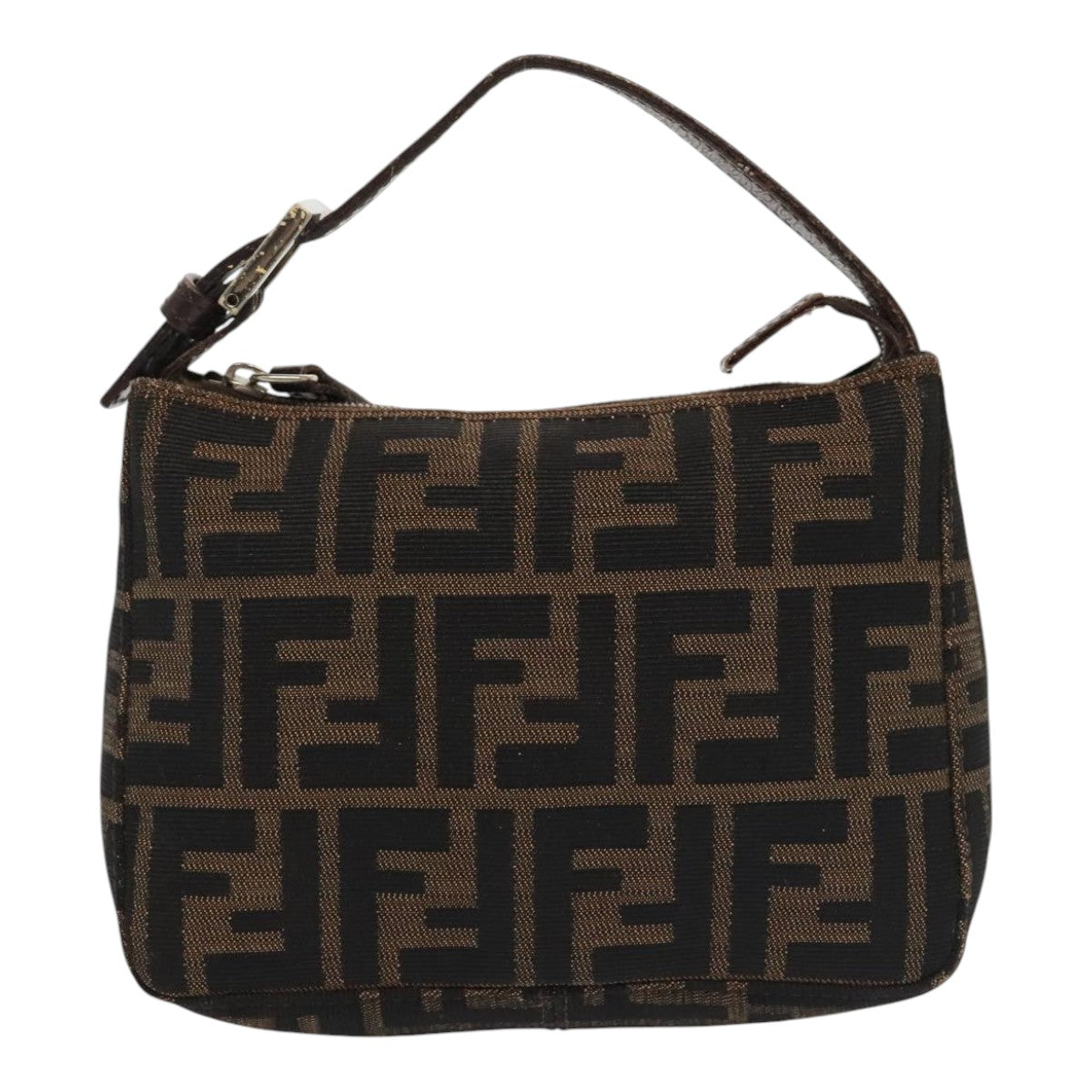 FENDI Zucca Canvas Hand Bag Brown Black Silver Auth 92329