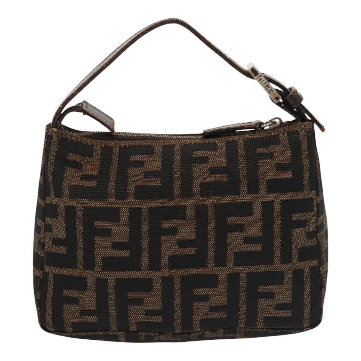 FENDI Zucca Canvas Hand Bag Brown Black Silver Auth 92329