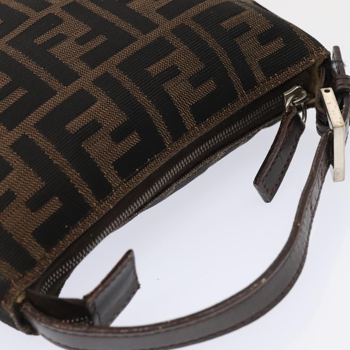 FENDI Zucca Canvas Hand Bag Brown Black Silver Auth 92329