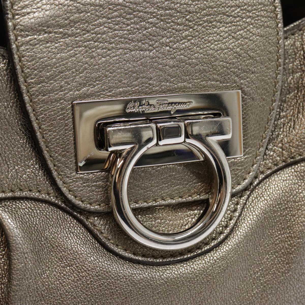 Salvatore Ferragamo Gancini Hand Bag Leather Silver Auth 92346