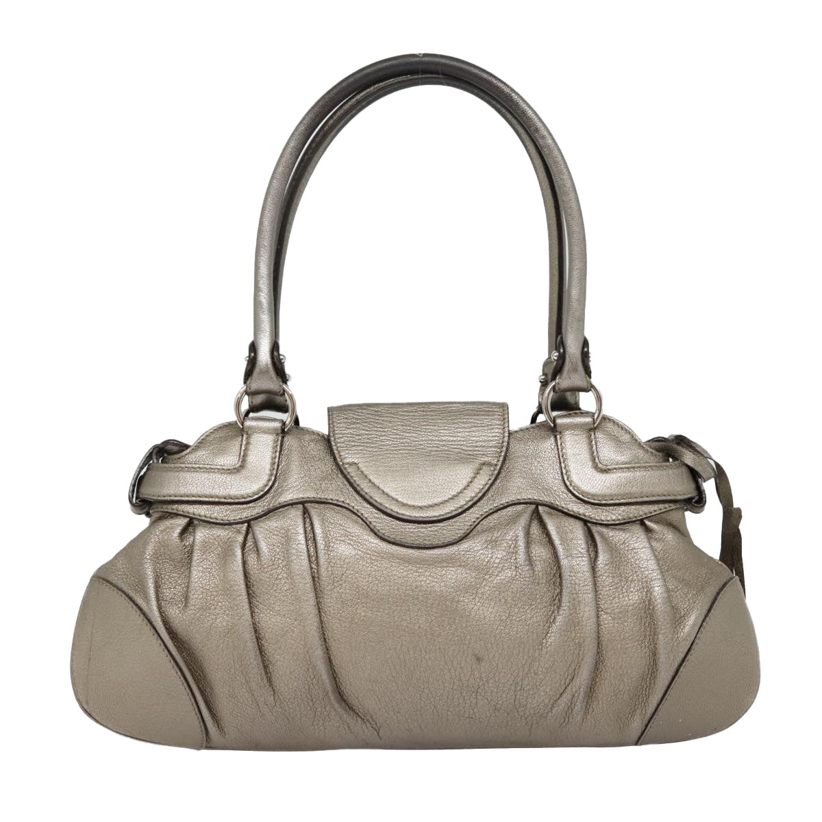 Salvatore Ferragamo Gancini Hand Bag Leather Silver Auth 92346