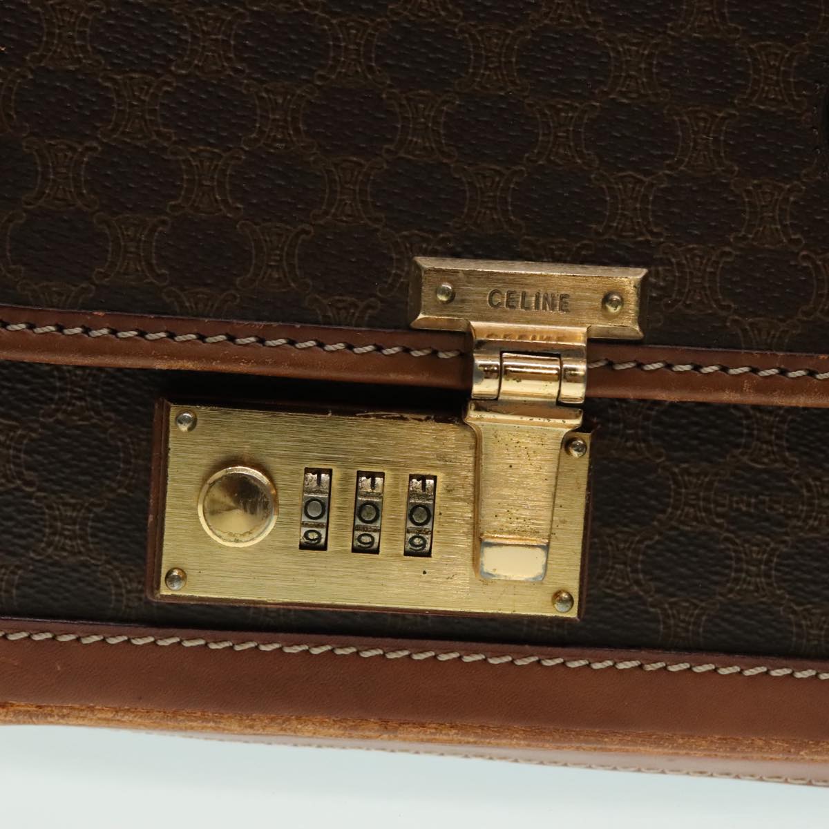 CELINE Macadam Canvas Trunk PVC Leather Gold Brown Auth 92361